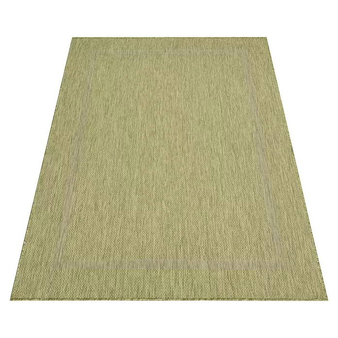 Outdoor-Teppich Relax - Grün, 230 x 160 cm, 100 % Polypropylen - Hellgrüner rechteckiger Webteppich mit dezentem helleren Rand.