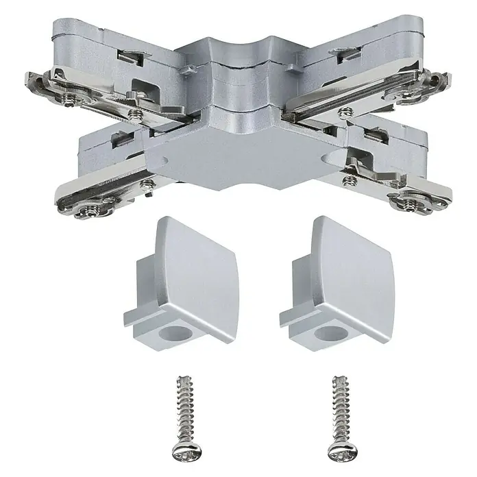 Paulmann URail X-Verbinder - 10,4 x 10,4 cm, Metall, Chrom matt - Silbernes Eckverbindungsstück mit zwei Abdeckungen und Schrauben für eine stabile und optisch ansprechende Möbelkonstruktion.