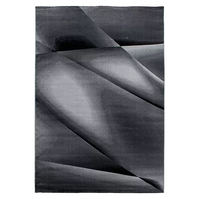 Kurzflorteppich Miami - Schwarz, 200 x 140 cm, 100 % Polypropylen - Strukturierter dunkelgrauer Teppich mit abstraktem geometrischem Muster.