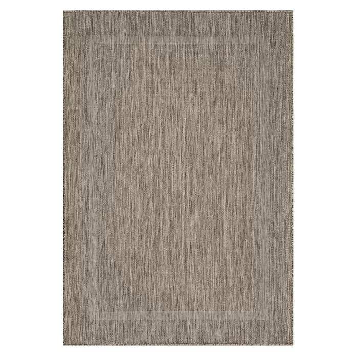 Outdoor-Teppich Relax - Braun, 150 x 80 cm, 100 % Polypropylen - Texturierter rechteckiger Teppich in Natur-Braun- und Beigetönen mit hellerem Rahmen.