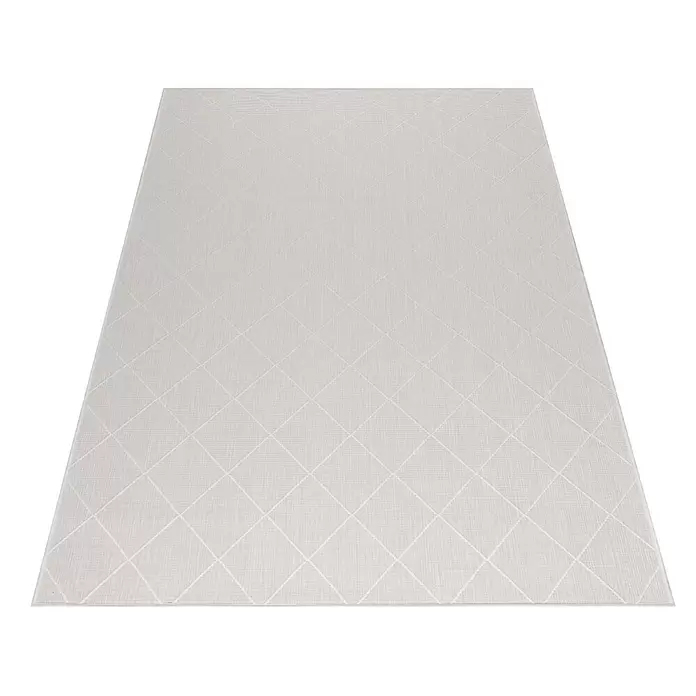 Outdoor-Teppich Zagora II - Grau, 150 x 80 cm, 100 % Polypropylen - Helles, beiges rechteckiges Teppich mit dezentem Rautenmuster.