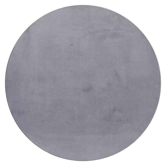 Hochflorteppich Pouffy - Grau, Durchmesser: 160 cm, 100 % Polyester - Runder grauer Teppich mit weicher, strukturierter Oberfläche.
