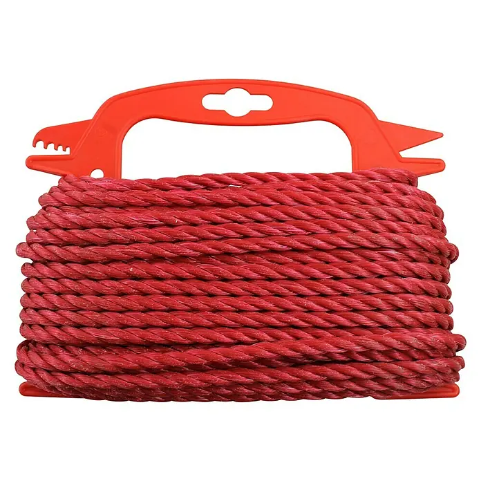 Stabilit PP-Seil - Ø x L: 6 mm x 20 m, Polypropylen, Rot, 3-schäftig gedreht - Rote Maurerschnur auf Spule mit integriertem Schneidwerkzeug für einfache Handhabung und präzises Ablängen.