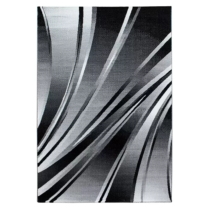 Kurzflorteppich Parma 9210 - Schwarz, 200 x 140 cm, 100 % Polypropylen - Abstrakter Teppich in Schwarz, Grau und Weiß mit fließenden Linien.