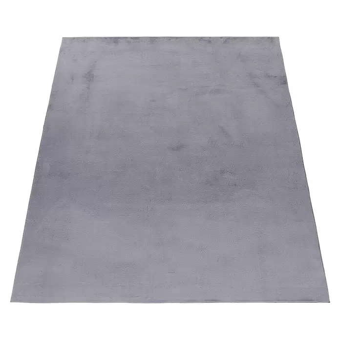 Hochflorteppich Pouffy - Grau, 290 x 200 cm, 100 % Polyester - Rechteckiger grauer Plüschteppich.