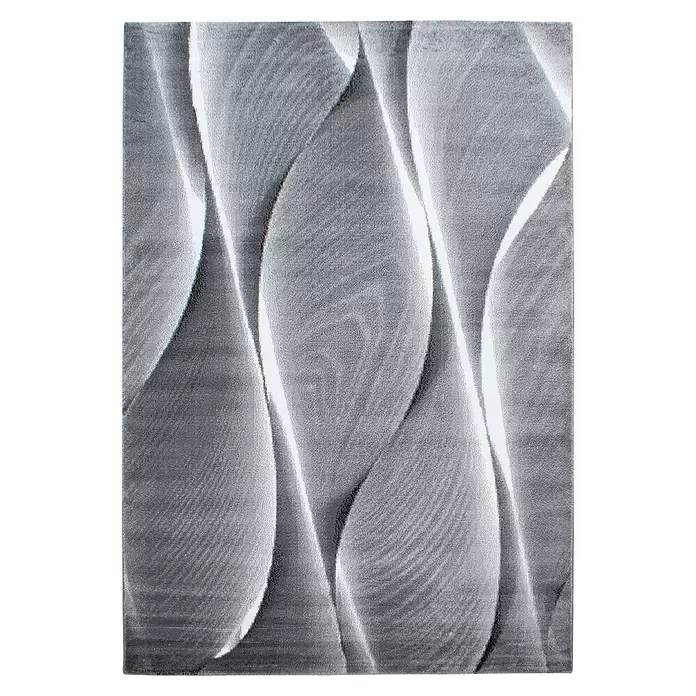 Kurzflorteppich Parma 9310 - Schwarz, 200 x 140 cm, 100 % Polypropylen - Abstrakter, grau-weißer Wellenmuster auf einem strukturierten Teppich.