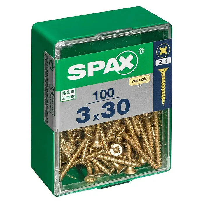 Spax Universalschraube - 3 x 30 mm, Vollgewinde, 100 Stk. - Dose mit 100 Spax Universalschrauben 3x30 mm, ideal für diverse Holzverbindungen im Innen- und Außenbereich.
