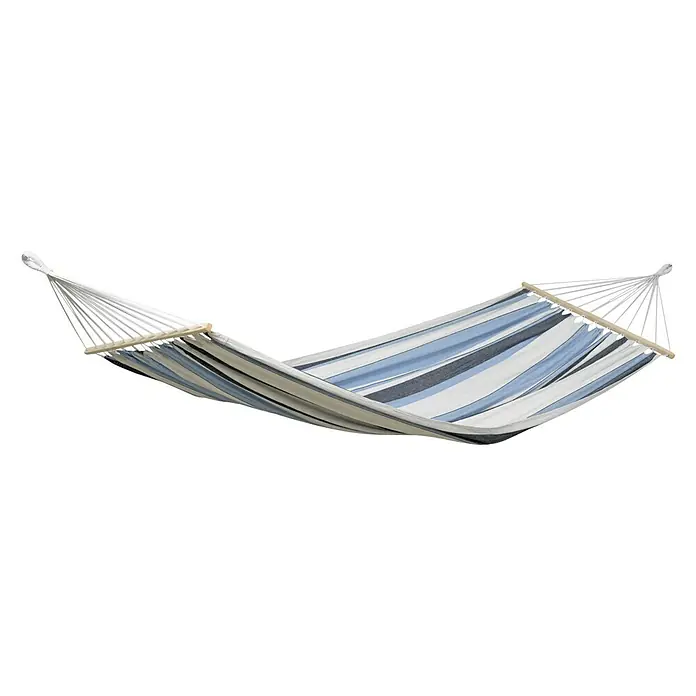 Amazonas Stabhängematte Samba marine - L x B: 210 x 140 cm, Blau/Weiß - Gestreifte Hängematte mit Holzspreizstab und Seilaufhängung. Die perfekte Entspannungsmöglichkeit für Garten oder Terrasse.