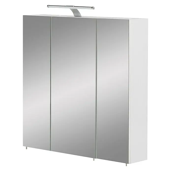 Schildmeyer LED-Spiegelschrank Roma - B x H: 70 x 75 cm, Holz, Weiß - Ein moderner Spiegelschrank mit drei Türen und integrierter Beleuchtung. Ideal für jedes Badezimmer, bietet er viel Stauraum und ein stilvolles Design.