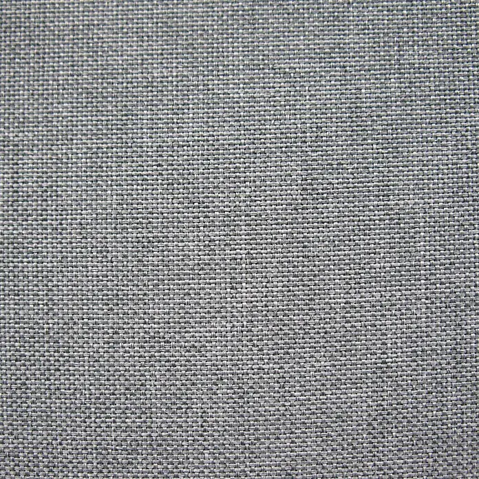 Elbersdrucke Ösenschal Lino - Grau, 140 x 255 cm, 100 % Polyester - Nahaufnahme eines grauen Möbelstoffes mit feiner Webstruktur. Der Stoff zeigt ein gleichmäßiges Muster aus horizontalen und vertikalen Fäden.