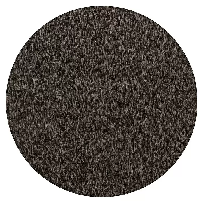 Kurzflorteppich Nizza - Braun, Durchmesser: 160 cm, 100 % Polypropylen - Runder dunkelgrau-brauner Teppich mit vertikalem Streifenmuster und Textur.