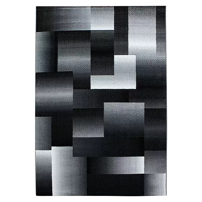 Kurzflorteppich Miami 6560 - Schwarz, 340 x 240 cm, 100 % Polypropylen - Abstrakt geometrischer Teppich in Schwarz, Weiß und Grautönen mit strukturierter Oberfläche.