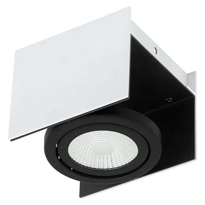 Eglo LED-Deckenstrahler Vidago - L x B x H: 14 x 13 x 11 cm, Schwarz, Weiß, 1 Stk. - Nahaufnahme einer modernen weißen und schwarzen Deckenleuchte mit LED, die ein helles, fokussiertes Licht für den Innenbereich bietet.