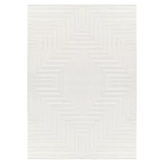 Kurzflorteppich Sahara V - Creme, 200 x 140 cm, 100 % Polypropylen - Weißer Teppich mit erhabenem, geometrischem Zickzack-Muster.