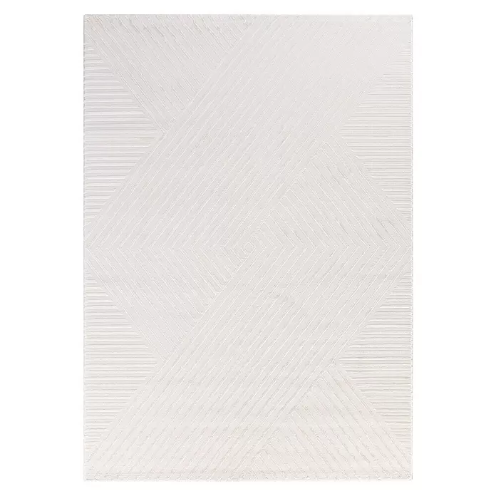 Kurzflorteppich Sahara IV - Creme, 230 x 160 cm, 100 % Polypropylen - Weißer Teppich mit abstraktem geometrischem Muster aus dünnen, texturierten Linien.