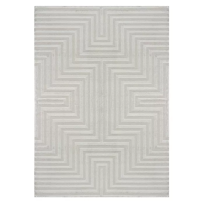 Kurzflorteppich Sahara V - Silber, 340 x 240 cm, 100 % Polypropylen - Heller beiger Teppich mit erhabenem geometrischem Labyrinthmuster.