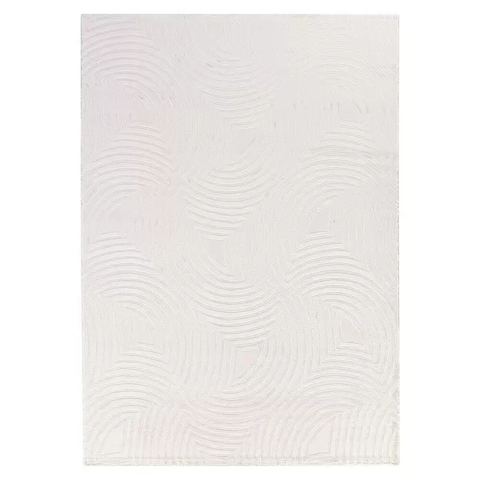 Kurzflorteppich Sahara II - Creme, 200 x 140 cm, 100 % Polypropylen - Beigefarbener Stoff mit dezent geprägtem Muster aus geometrischen, konzentrischen Bögen.