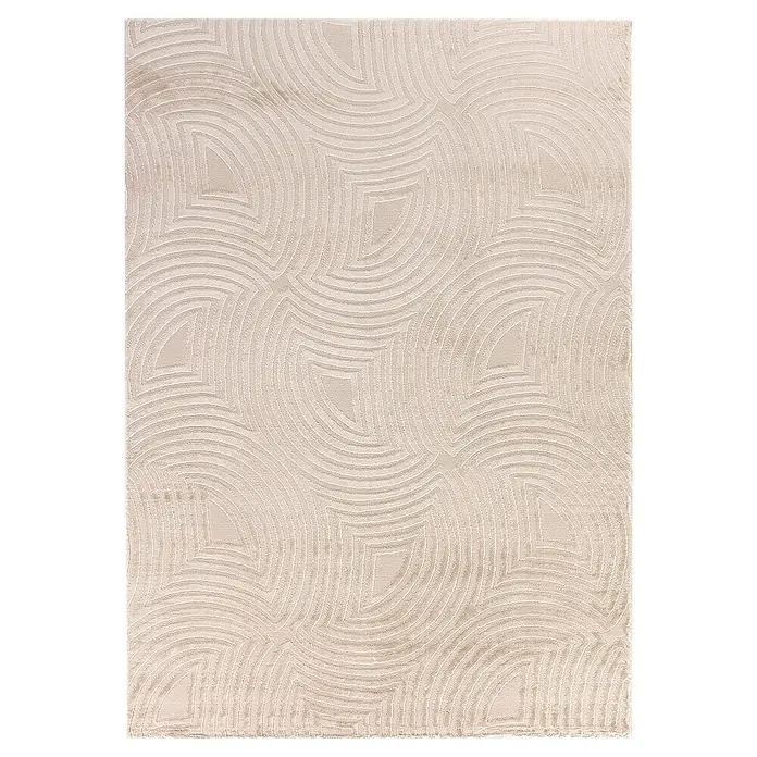 Kurzflorteppich Sahara II - Beige, 170 x 120 cm, 100 % Polypropylen - Ein cremefarbener Teppich mit einem eleganten, gewölbten Muster, ideal für ein stilvolles Wohnambiente.