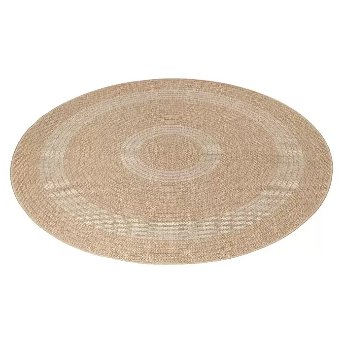 Outdoor-Teppich Comilla I - Beige, Durchmesser: 80 cm, 100 % Polypropylen - Rundes, hellbeiges Jute-Teppich mit konzentrischem Muster.