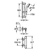 Grohe Brause-Set Grohtherm 1000 (Mit Thermostatarmatur, Lochabstand: 92 cm, Anzahl Funktionen: 2, Chrom)