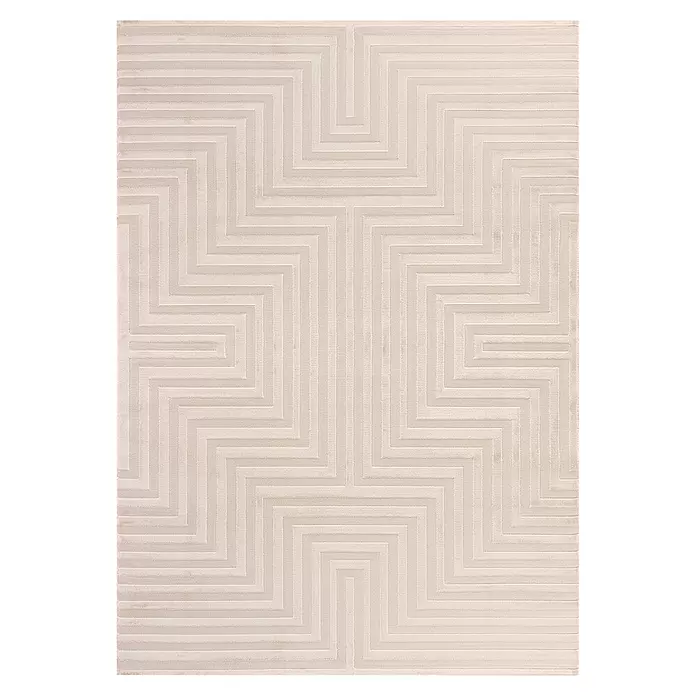 Kurzflorteppich Sahara V - Beige, 170 x 120 cm, 100 % Polypropylen - Hellbeiger rechteckiger Teppich mit erhabenem, strukturiertem geometrischem Labyrinthmuster.