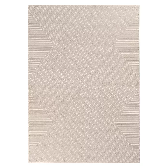 Kurzflorteppich Sahara IV - Beige, 290 x 200 cm, 100 % Polypropylen - Hellbeiger Teppich mit dezentem, erhabenem geometrischem Muster aus verschlungenen Linien.