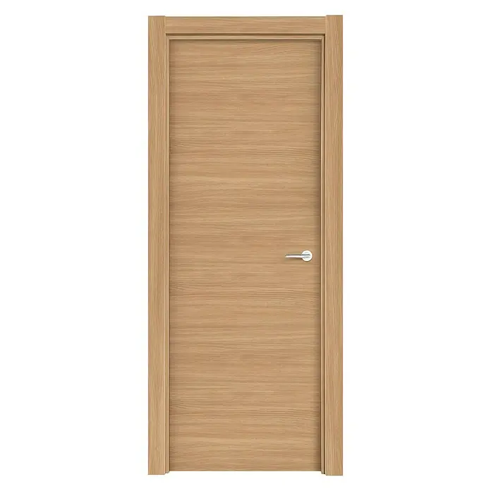Solid Elements Puerta interior Roble Clásico Liso - 62,5 x 203 cm, Izquierda, Marrón, Maciza - Una puerta moderna de color madera con un diseño minimalista y un tirador plateado. Ideal para espacios de vida contemporáneos.