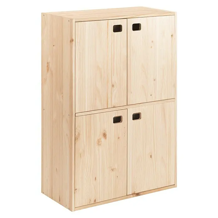 Astigarraga Dinamic Holz-Mehrzweckschrank - L x B x H: 33 x 70,8 x 105,4 cm, Holz - Ein viertüriger Holzschrank mit praktischen Griffen, ideal für die Aufbewahrung von Gegenständen im ganzen Haus. Das Naturholzdesign fügt sich nahtlos ein.