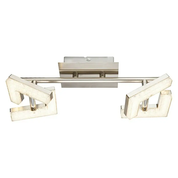 Tween Light LED-Deckenstrahler Square Crystal - 8 W, Nickel matt, Warmweiß - Moderne Deckenleuchte mit zwei LED-Leuchtelementen in geometrischer Form und silberner Halterung.