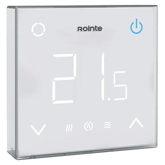 Rointe Termostato WIfi CT.2 - Específico para: Suelos radiantes, Blanco - Primer plano de un termostato inteligente Rointe con pantalla digital y botones de control.