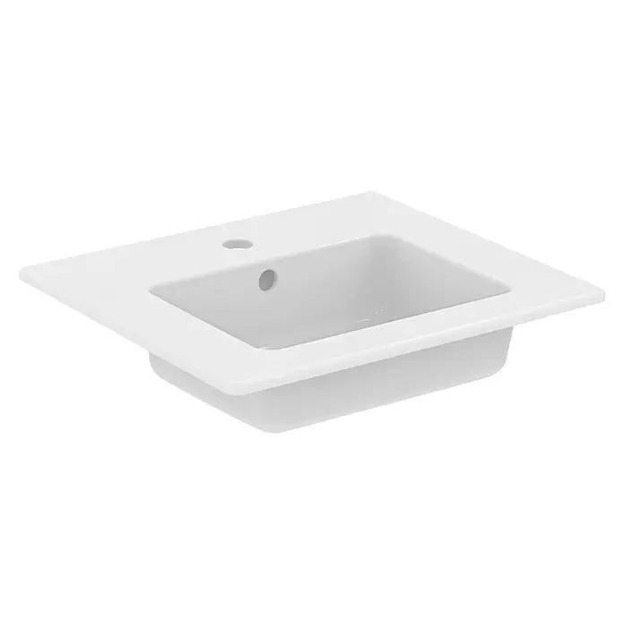 Ideal Standard Eurovit Badmöbel-Set + - 51 cm, Weiß - Weißes, rechteckiges Keramik-Waschbecken mit Hahnloch und Überlauf.
