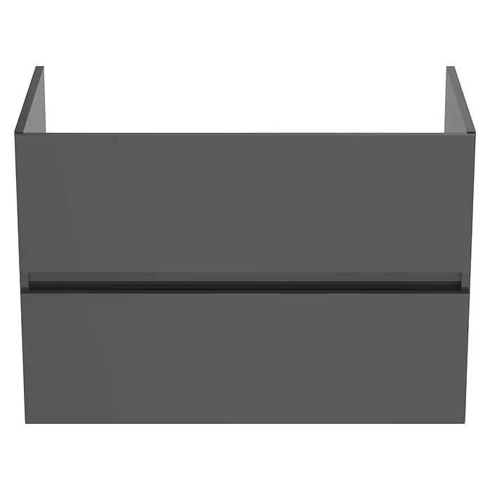 Ideal Standard Eurovit Badmöbel-Set + - 81,5 cm, Grau - Dunkelgrauer wandhängender Badunterschrank mit zwei Schubladen und integrierten Griffmulden.