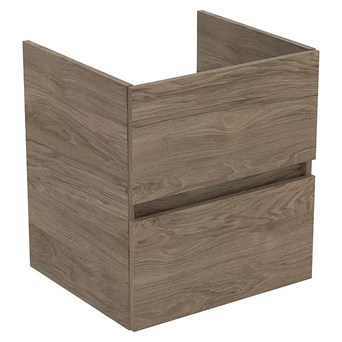 Ideal Standard Eurovit Badmöbel-Set + - 51 cm, Nussbaum - Waschtischunterschrank aus Holz mit zwei Schubladen, hellbraune Holzoptik.