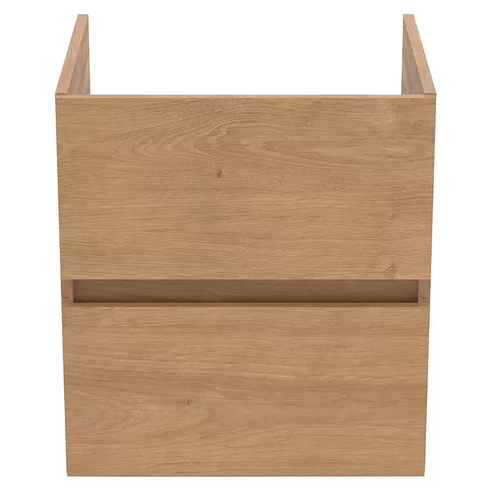 Ideal Standard Eurovit Badmöbel-Set + - 51 cm, Hamilton Eiche - Hängender Badunterschrank aus hellem Holz mit zwei Schubladenfronten und integrierten Griffen.