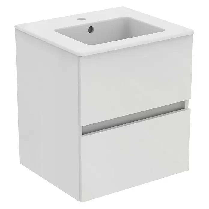 Ideal Standard Eurovit Badmöbel-Set + - 51 cm, Weiß - Weißer Badunterschrank mit integriertem Waschbecken und zwei Schubladen.