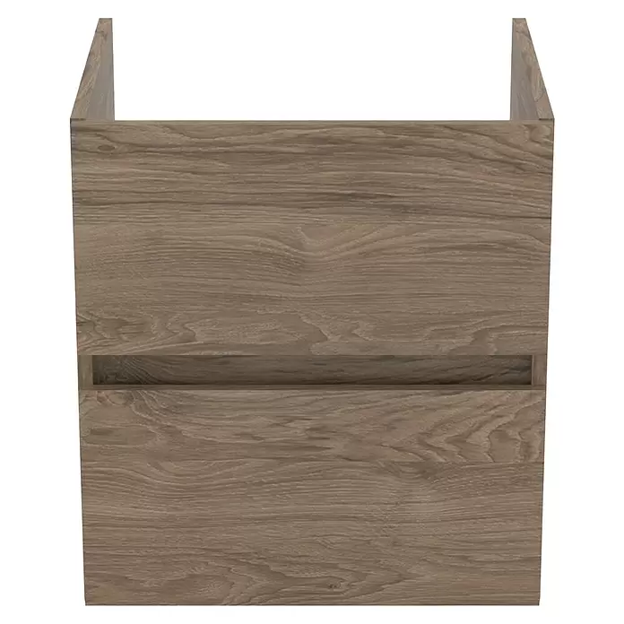 Ideal Standard Eurovit Badmöbel-Set + - 51 cm, Nussbaum - Wandmontierter Waschtischunterschrank aus hellbraunem Holz mit integriertem Griff.