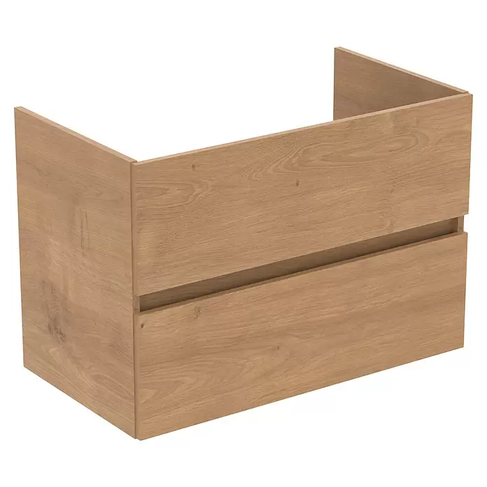 Ideal Standard Eurovit Badmöbel-Set + - 81,5 cm, Hamilton Eiche - Heller Waschtischunterschrank aus Holz mit zwei Schubladen.