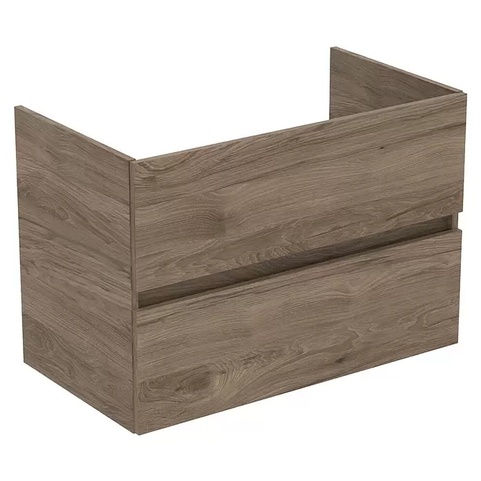 Ideal Standard Eurovit Badmöbel-Set + - 81,5 cm, Nussbaum - Brauner Badunterschrank aus Holz mit zwei Schubladen, für ein Waschbecken.