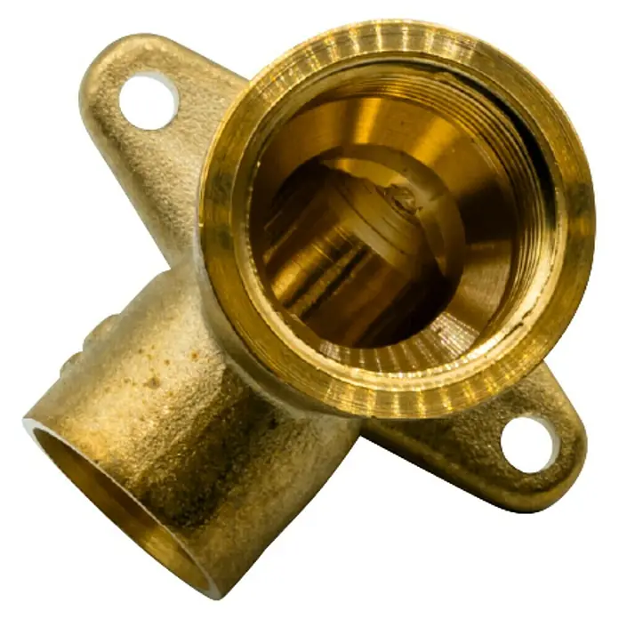 Codo de tubo de latón - Diámetro: 18 mm, Latón - Codo de pared de latón con pestañas de montaje y rosca hembra para una instalación segura. Ideal para aplicaciones de fontanería y calefacción.