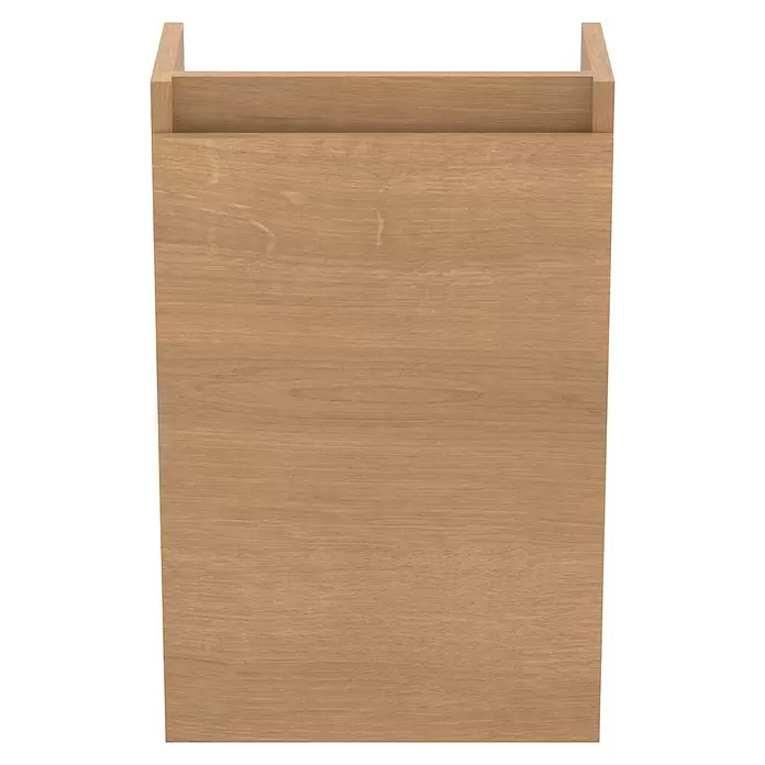 Ideal Standard Eurovit Badmöbel-Set + - 37 cm, Hamilton Eiche/Schwarz, Hahnloch: Rechts - Helle braune Holzschublade mit Maserung, als Einsatz konzipiert.