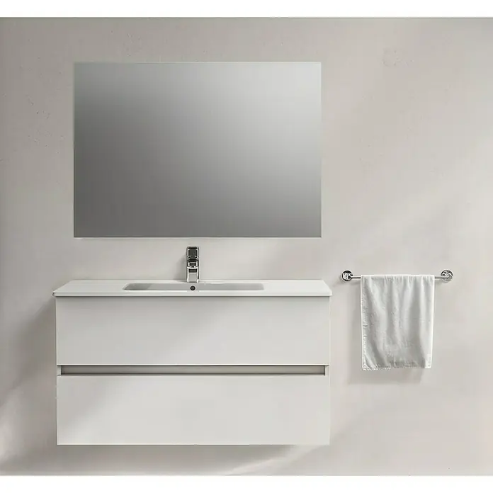 Ideal Standard Eurovit Badmöbel-Set + - 71 cm, Weiß - Modernes Badezimmer-Waschtisch-Set mit Spiegel, Waschbecken und Handtuchhalter in elegantem Design.