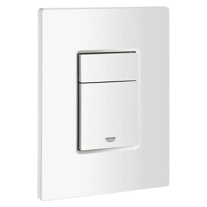 Grohe Betätigungsplatte Even - Weiß, 2-Mengen-Spülung - Bild einer weißen Grohe-Betätigungsplatte für eine stilvolle und moderne Badezimmerausstattung mit minimalistischem Design.