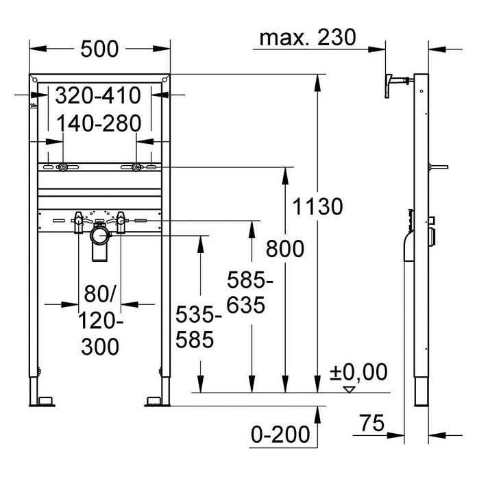 Grohe Elemento de pre-tabicado de lavabo (Recubrimiento en polvo, 7,5 x 50 x 113 cm) | BAUHAUS