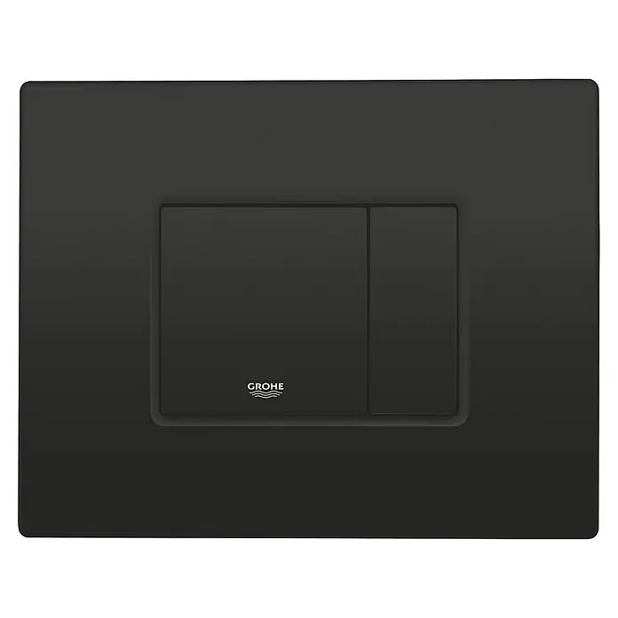 Grohe Betätigungsplatte Even - Schwarz, 2-Mengen-Spülung, Eckig - Eine schwarze Grohe Betätigungsplatte mit zwei Tasten zur Toilettenspülung, modernes Design.