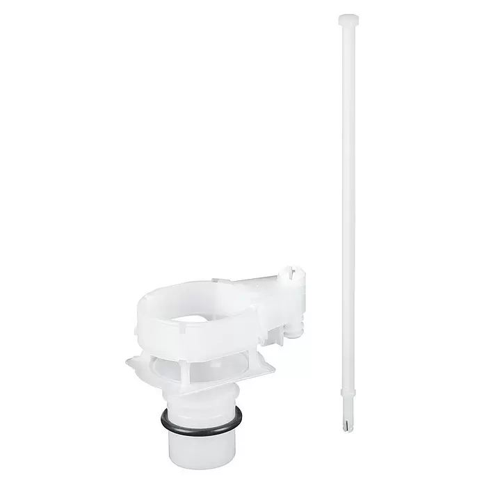 Grohe Ventilsitz - Einsatzbereich: WC - Weiße Kunststoff-Toilettenspülventil-Baugruppe mit schwarzer Gummidichtung und Überlaufrohr.