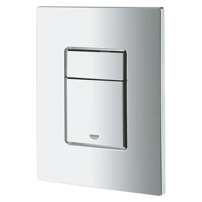 Grohe Betätigungsplatte Even - Chrom, Spül-Stopp-Spülung - Nahaufnahme einer Grohe Betätigungsplatte aus Chrom für eine moderne Badezimmerarmatur.