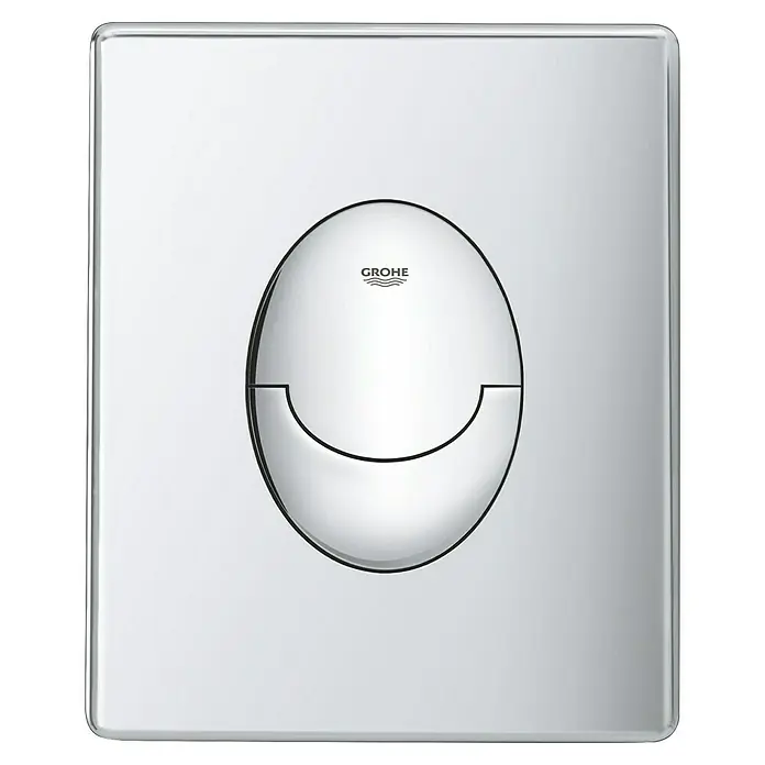 Grohe Start Betätigungsplatte - Chrom, 2-Mengen-Spülung - Nahaufnahme einer Grohe Betätigungsplatte in Chromoptik, ein stilvolles und funktionales Element für moderne Badezimmer.