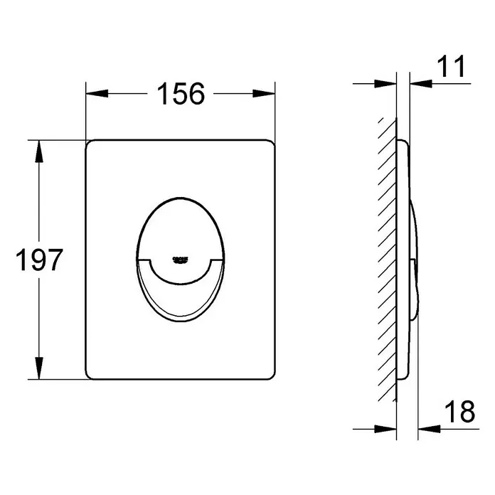 Grohe Start Betätigungsplatte Start - Weiß, 2-Mengen-Spülung - Abbildung eines Grohe Betätigungsplatte mit den Maßen 156x197x11/18mm für ein modernes Badezimmerdesign.