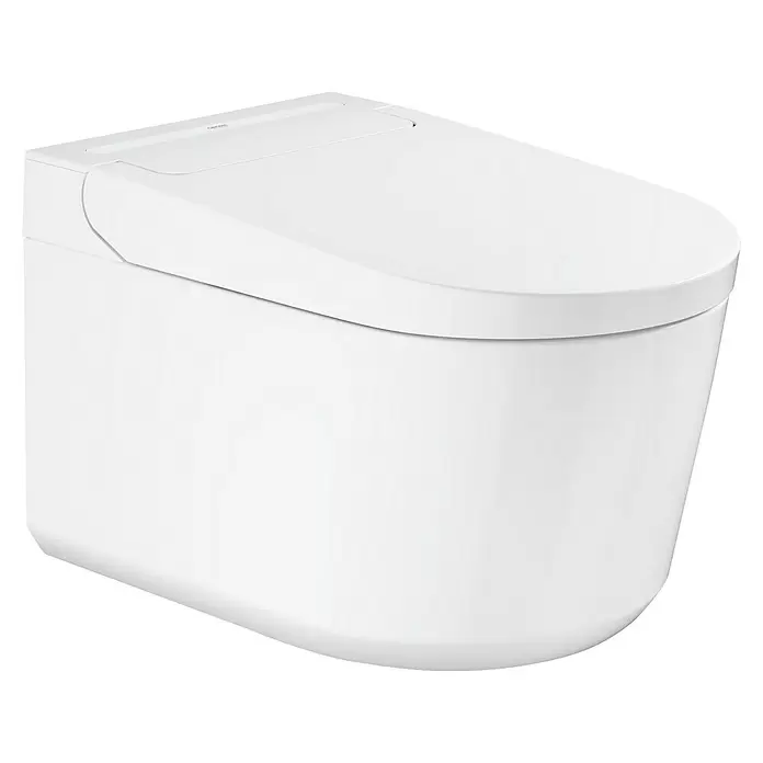 Grohe Wand-Dusch-WC-Set Sensia - Spülrandlos, Mit antibakterieller Glasur, Spülform: Tief, WC Abgang: Waagerecht, Weiß - Schlankes weißes modernes WC mit geschlossenem Deckel.