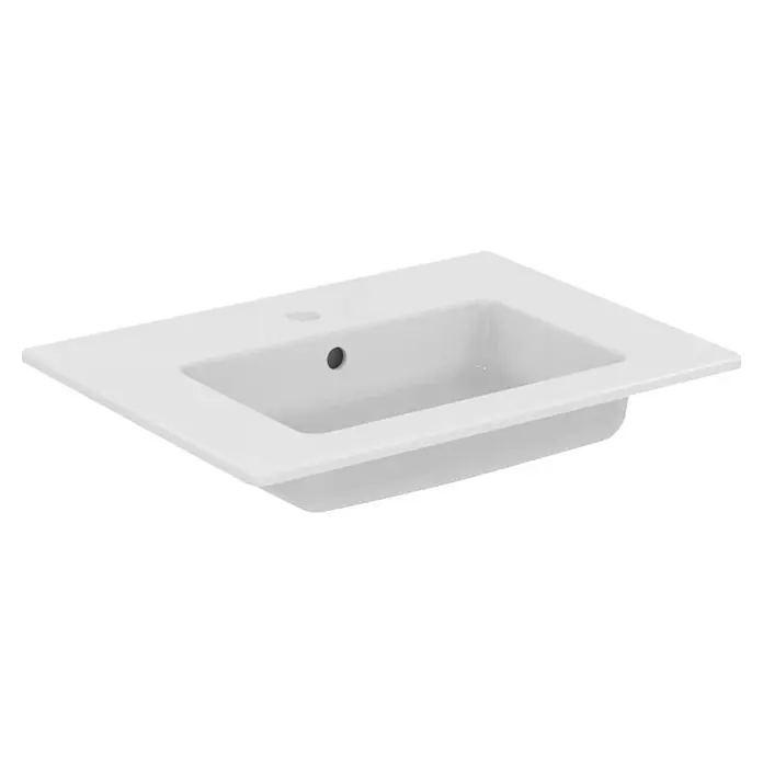 Ideal Standard Eurovit Badmöbel-Set + - 60 cm, Nussbaum - Waschbecken aus Keramik in Weiß, rechteckig mit Ablauf und Hahnloch für moderne Badezimmerdesigns.
